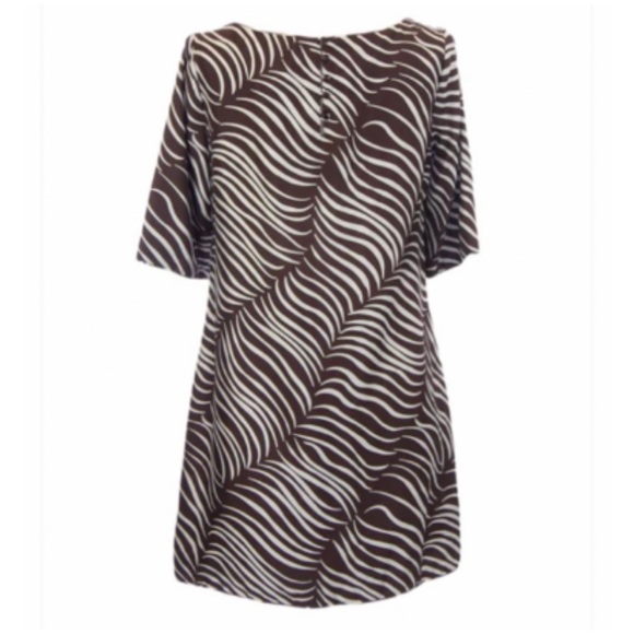 ELIZABETH MCKAY CHOCOLATE & IVORY FEATHER LINDSAY TUNIC DRESS SIZE 4 5054 - Picture 2 of 8